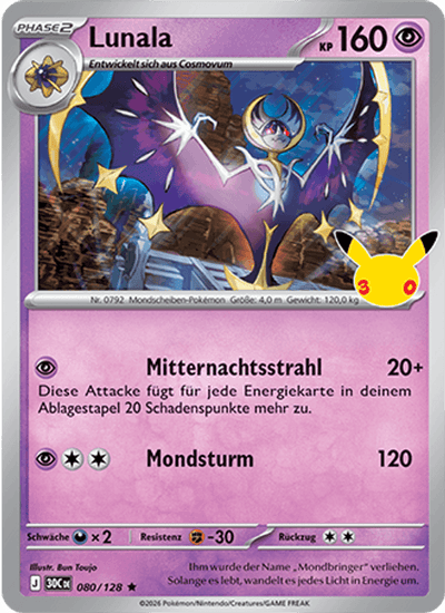 Lunala 080/128 30th Celebration Pokémon Karte