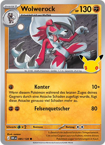 Wolwerock 085/128 30th Celebration Pokémon Karte