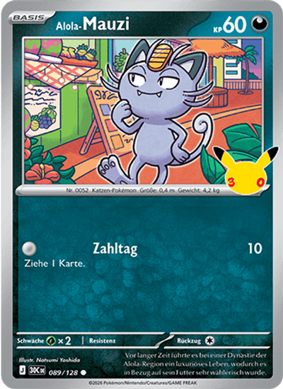 Alola-Mauzi 089/128 30th Celebration Pokémon Karte