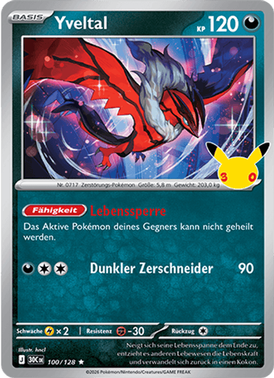 Yveltal 100/128 30th Celebration Pokémon Karte