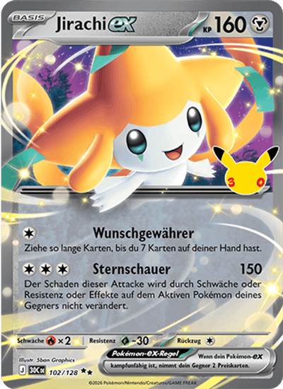 Jirachi-ex 102/128 30th Celebration Pokémon Karte