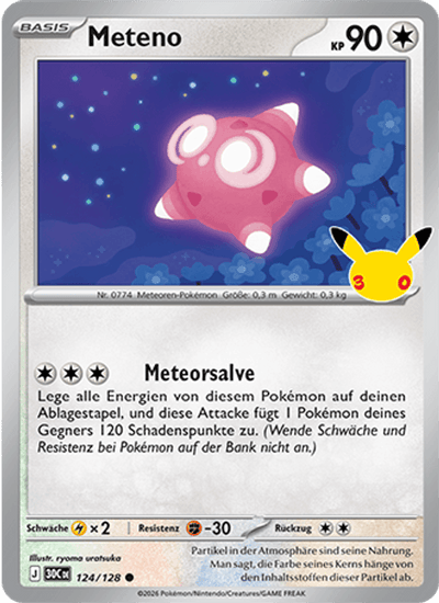 Meteno 124/128 30th Celebration Pokémon Karte