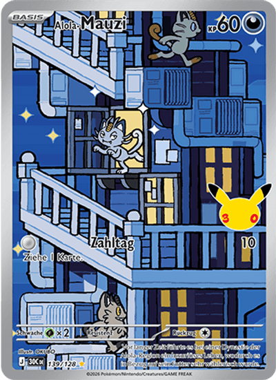 Alola-Mauzi 139/128 30th Celebration Pokémon Karte