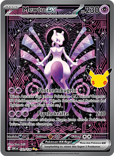 Mewtu-ex 151/128 30th Celebration Pokémon Karte