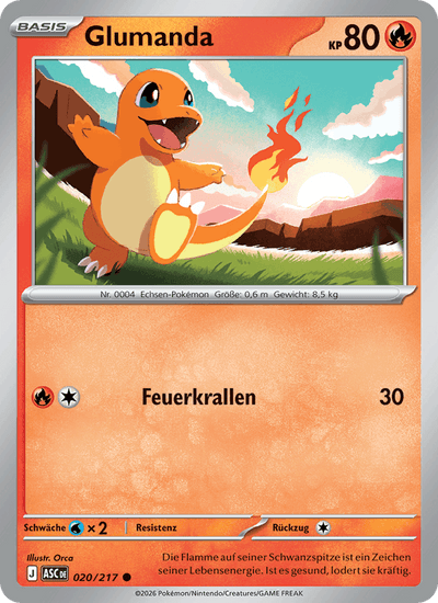 Glumanda 020/217 Erhabene Helden Pokémon Karte
