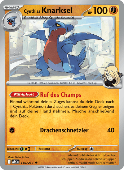 Cynthias Knarksel 110/217 Erhabene Helden Pokémon Karte