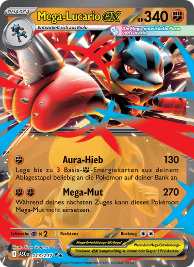 Mega-Lucario-ex 113/217 Erhabene Helden Pokémon Karte