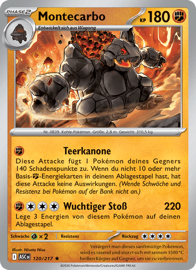 Montecarbo 120/217 Erhabene Helden Pokémon Karte
