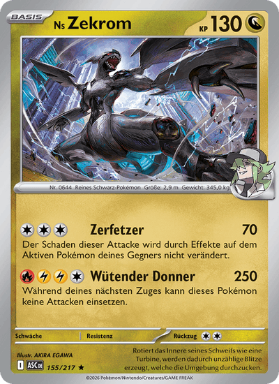Ns Zekrom 155/217 Erhabene Helden Pokémon Karte