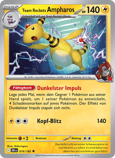 Team Rockets Ampharos 074/182 Ewige Rivalen Pokémon Karte
