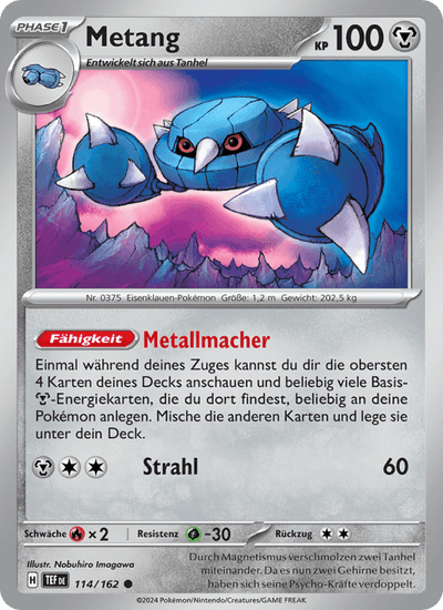 Metang 114/162 Gewalten der Zeit Pokémon Karte