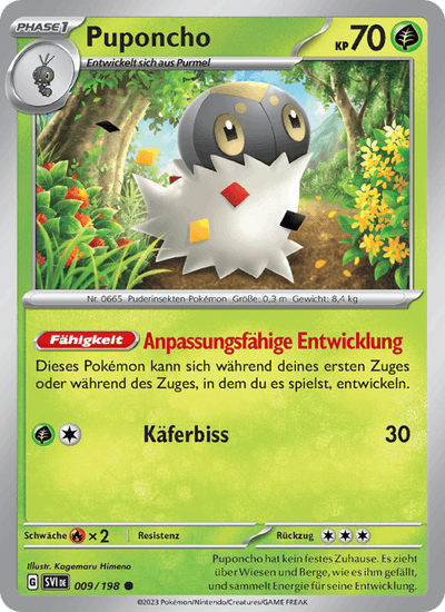 Puponcho 009/198 Karmesin & Purpur Pokémon Karte