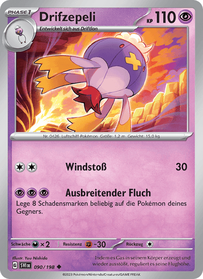 Drifzepeli 090/198 Karmesin & Purpur Pokémon Karte