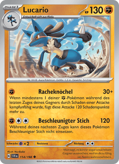 Lucario 114/198 Karmesin & Purpur Pokémon Karte