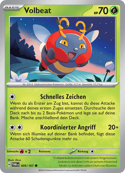 Volbeat 009/167 Maskerade im Zwielicht Pokémon Karte