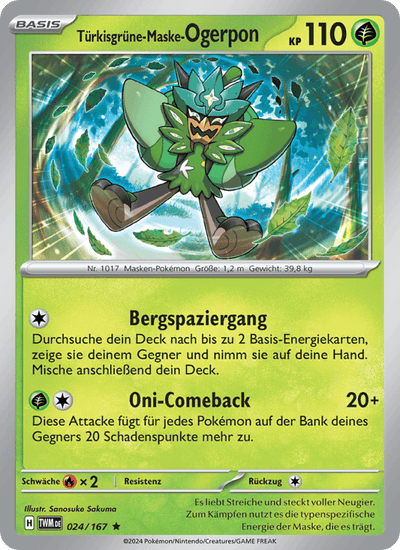 Türkisgrüne-Maske-Ogerpon 024/167 Maskerade im Zwielicht Pokémon Karte