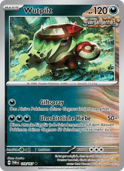 Wutpilz 118/167 Maskerade im Zwielicht Pokémon Karte