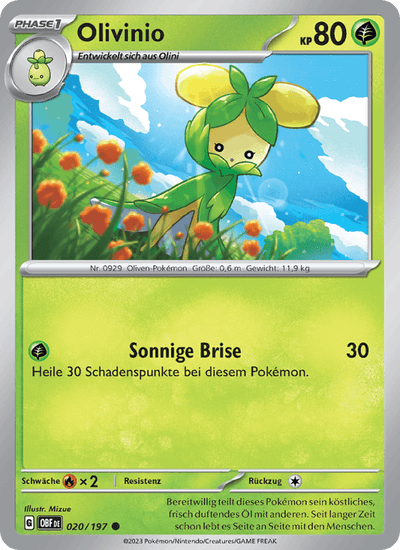 Olivinio 020/197 Obsidianflammen Pokémon Karte