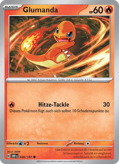 Glumanda 026/197 Obsidianflammen Pokémon Karte