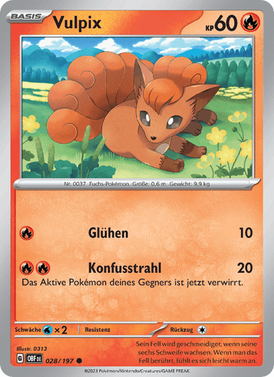 Vulpix 028/197 Obsidianflammen Pokémon Karte