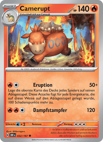 Camerupt 032/197 Obsidianflammen Pokémon Karte