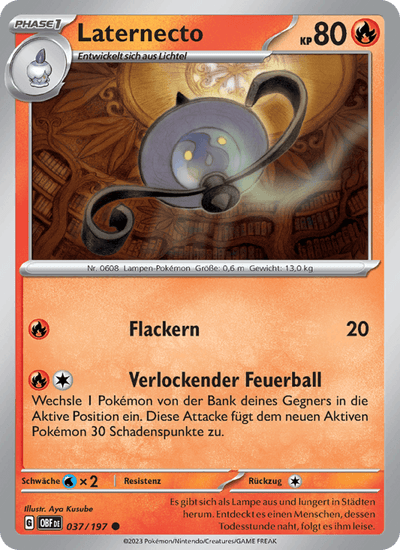 Laternecto 037/197 Obsidianflammen Pokémon Karte