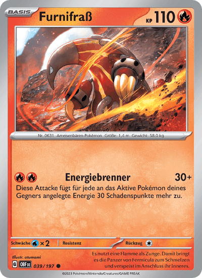 Furnifraß 039/197 Obsidianflammen Pokémon Karte