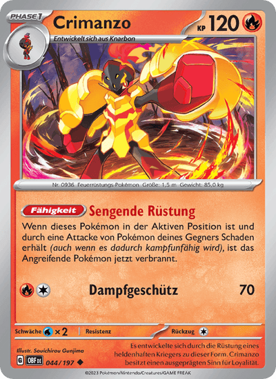 Crimanzo 044/197 Obsidianflammen Pokémon Karte