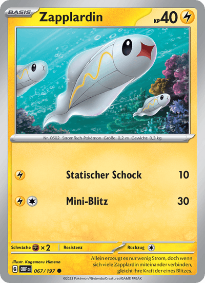 Zapplardin 067/197 Obsidianflammen Pokémon Karte