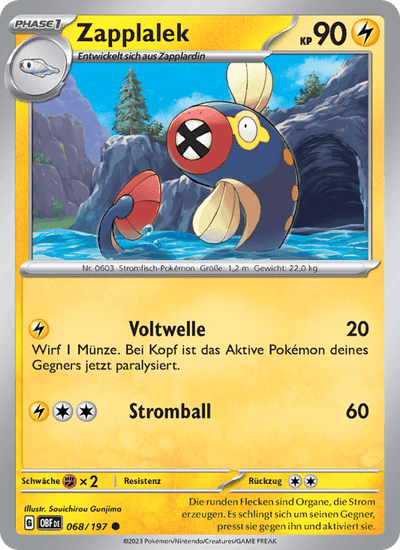Zapplalek 068/197 Obsidianflammen Pokémon Karte