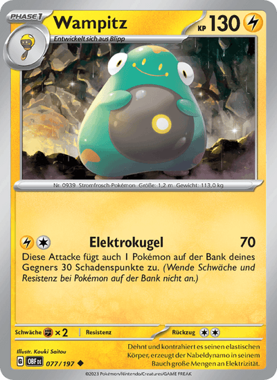 Wampitz 077/197 Obsidianflammen Pokémon Karte