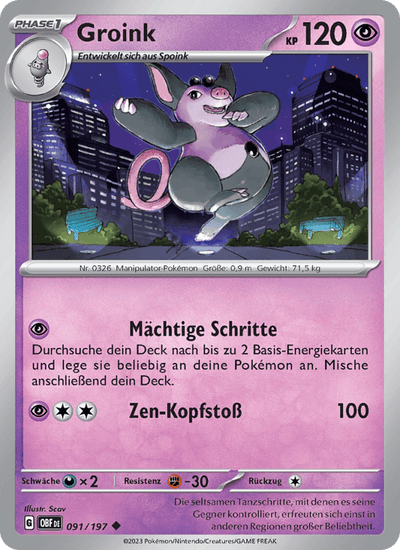 Groink 091/197 Obsidianflammen Pokémon Karte