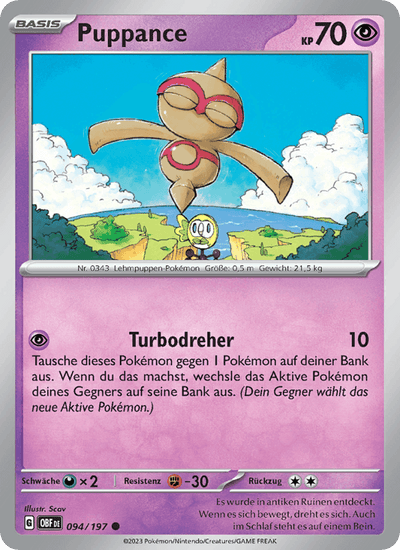 Puppance 094/197 Obsidianflammen Pokémon Karte