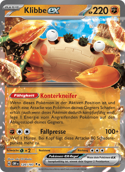 Klibbe-ex 120/197 Obsidianflammen Pokémon Karte