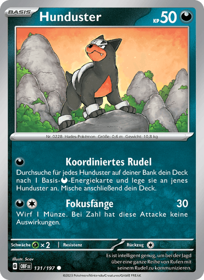 Hunduster 131/197 Obsidianflammen Pokémon Karte