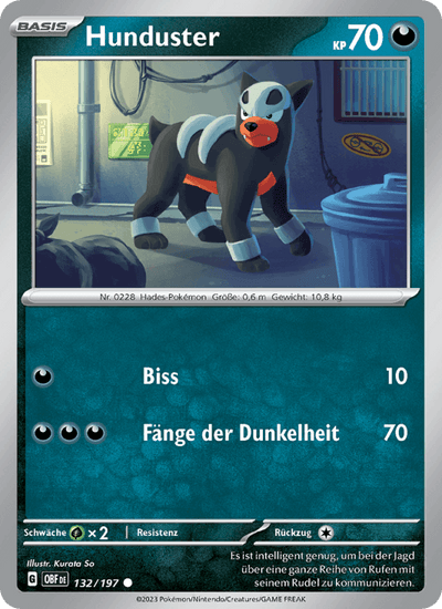 Hunduster 132/197 Obsidianflammen Pokémon Karte
