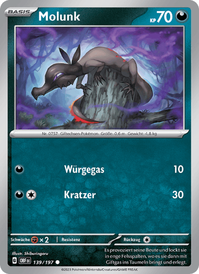 Molunk 139/197 Obsidianflammen Pokémon Karte