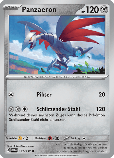 Panzaeron 142/197 Obsidianflammen Pokémon Karte