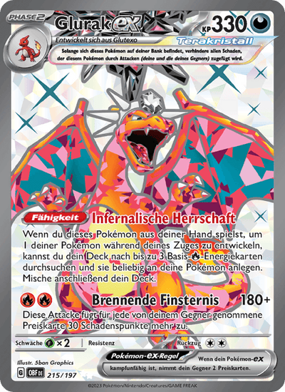 Glurak-ex 215/197 Obsidianflammen Pokémon Karte