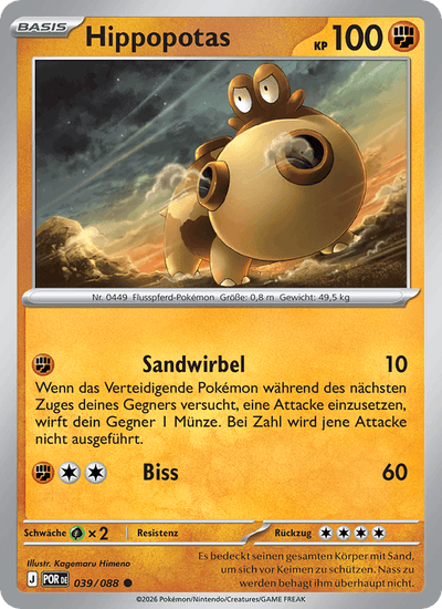 Hippopotas 039/088 Optimale Ordnung Pokémon Karte