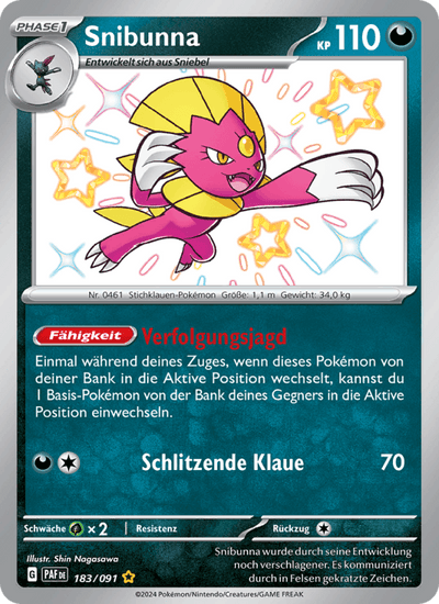 Snibunna 183/091 Paldeas Schicksale Pokémon Karte