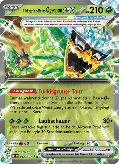 Türkisgrüne-Maske-Ogerpon-ex 012/131 Prismatische Entwicklungen Pokémon Karte