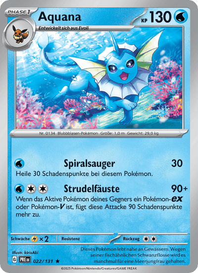Aquana 022/131 Prismatische Entwicklungen Pokémon Karte