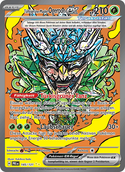 Türkisgrüne-Maske-Ogerpon-ex 145/131 Prismatische Entwicklungen Pokémon Karte