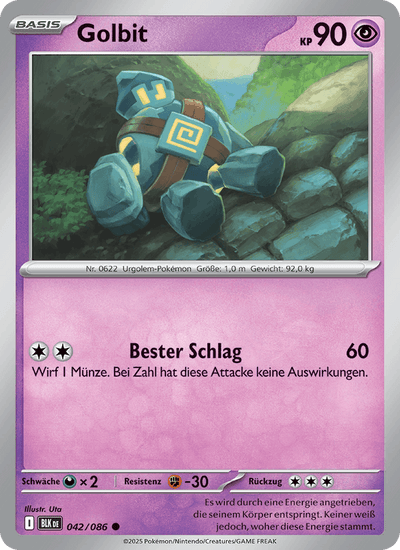 Golbit 042/086 Schwarze Blitze Pokémon Karte