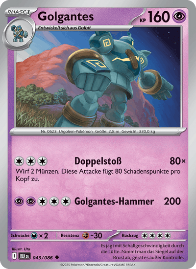 Golgantes 043/086 Schwarze Blitze Pokémon Karte