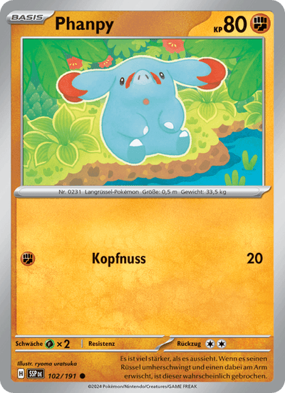 Phanpy 102/191 Stürmische Funken Pokémon Karte