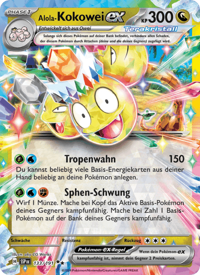 Alola-Kokowei-ex 133/191 Stürmische Funken Pokémon Karte