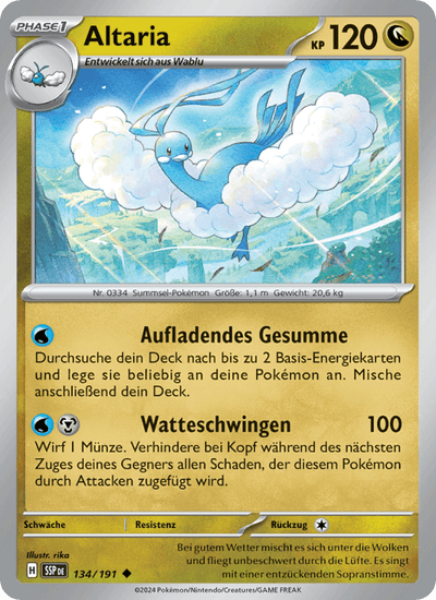 Altaria 134/191 Stürmische Funken Pokémon Karte
