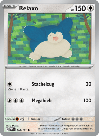 Relaxo 144/191 Stürmische Funken Pokémon Karte